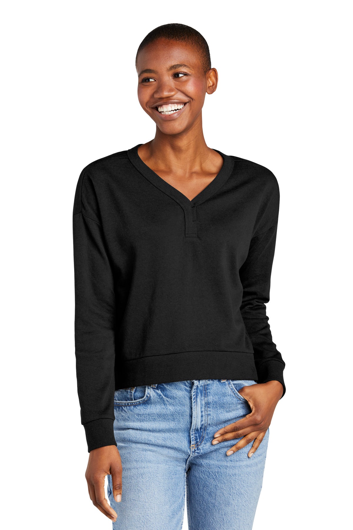 District    Feminine Perfect Tri   Fleece V-Neck Sweatshirt DT1312