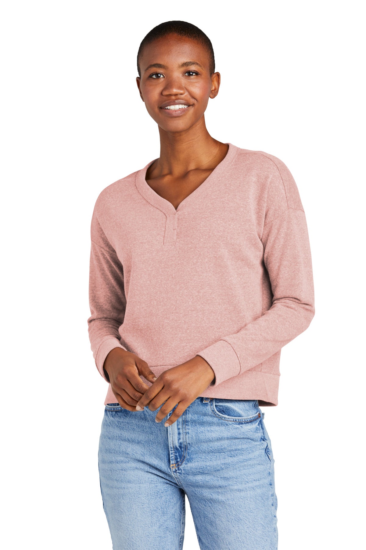 District    Feminine Perfect Tri   Fleece V-Neck Sweatshirt DT1312