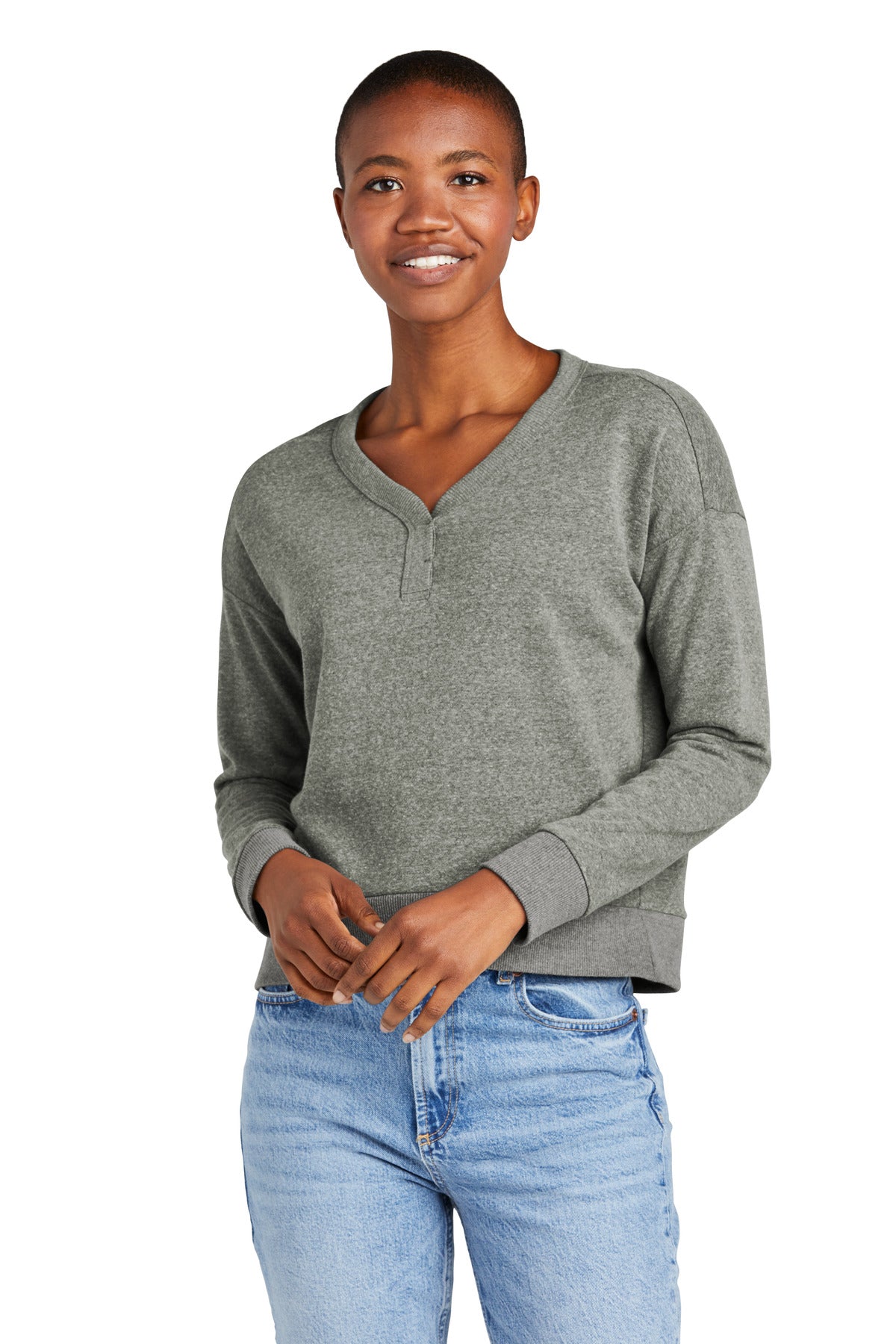 District    Feminine Perfect Tri   Fleece V-Neck Sweatshirt DT1312