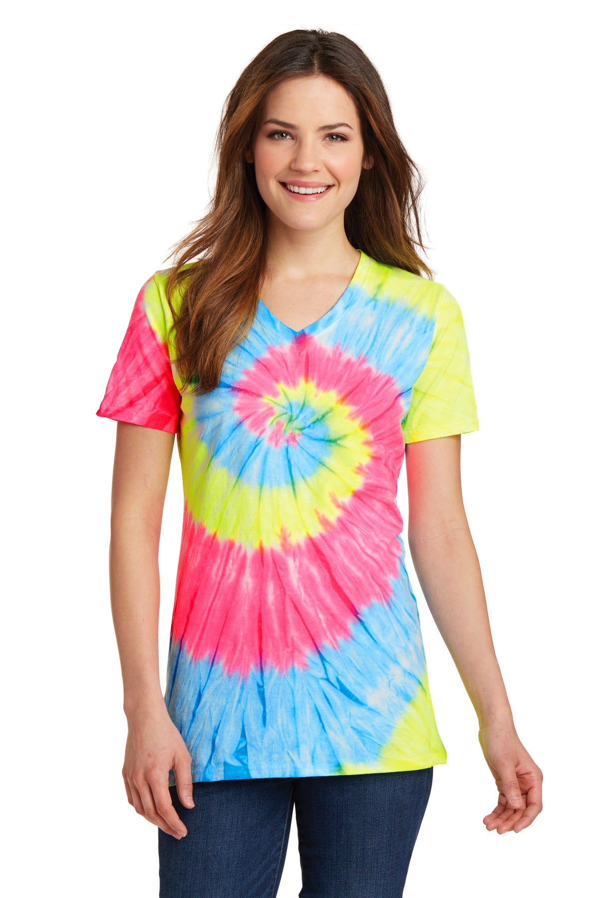 Port & Company    Feminine Tie-Dye V-Neck Tee.  LPC147V