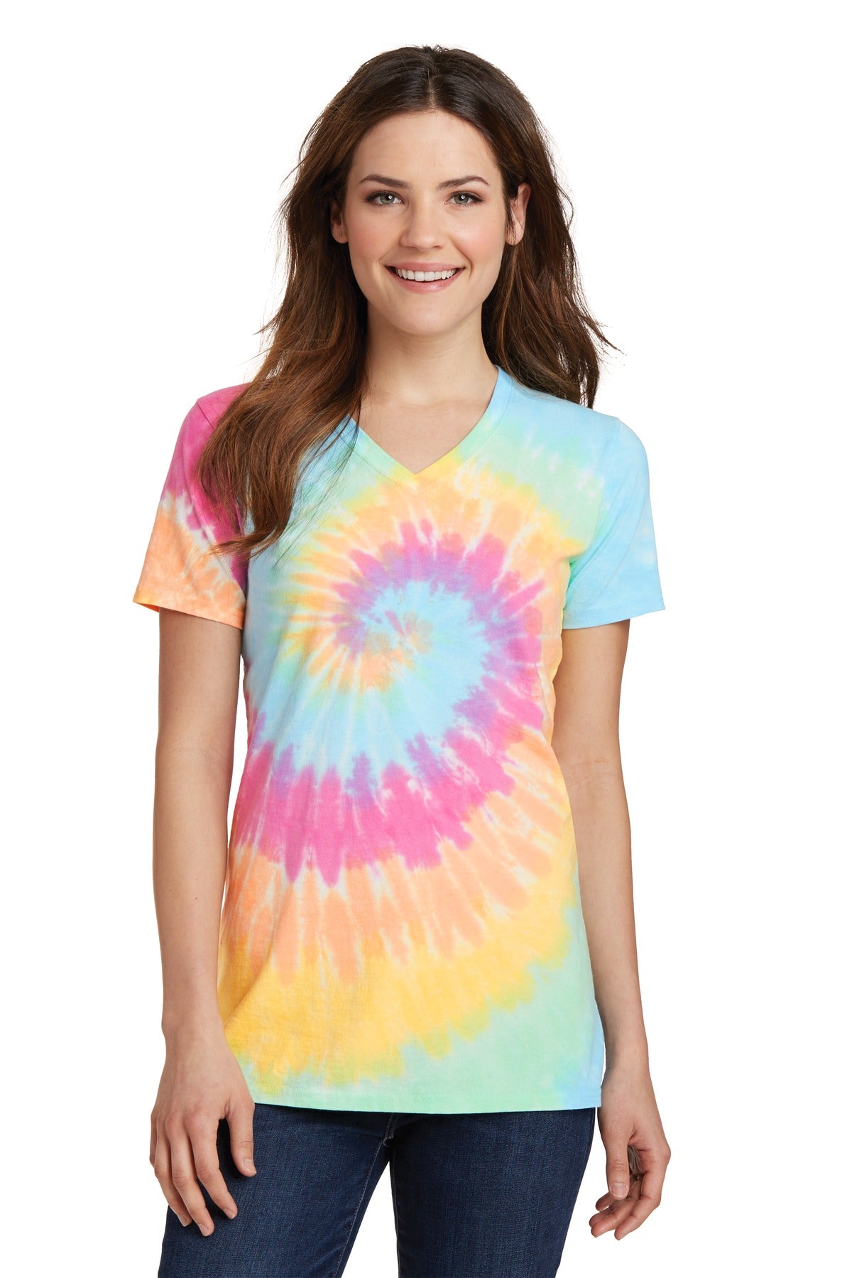 Port & Company    Feminine Tie-Dye V-Neck Tee.  LPC147V