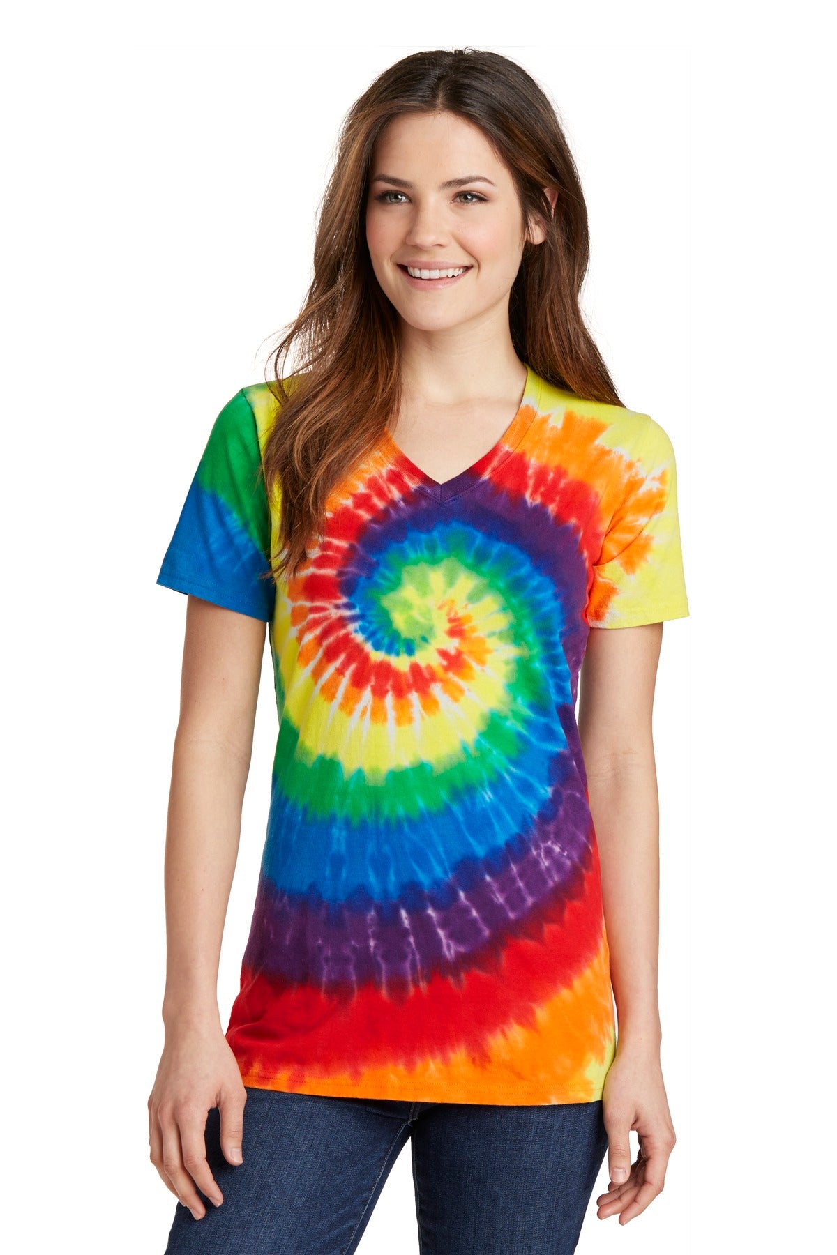 Port & Company    Feminine Tie-Dye V-Neck Tee.  LPC147V