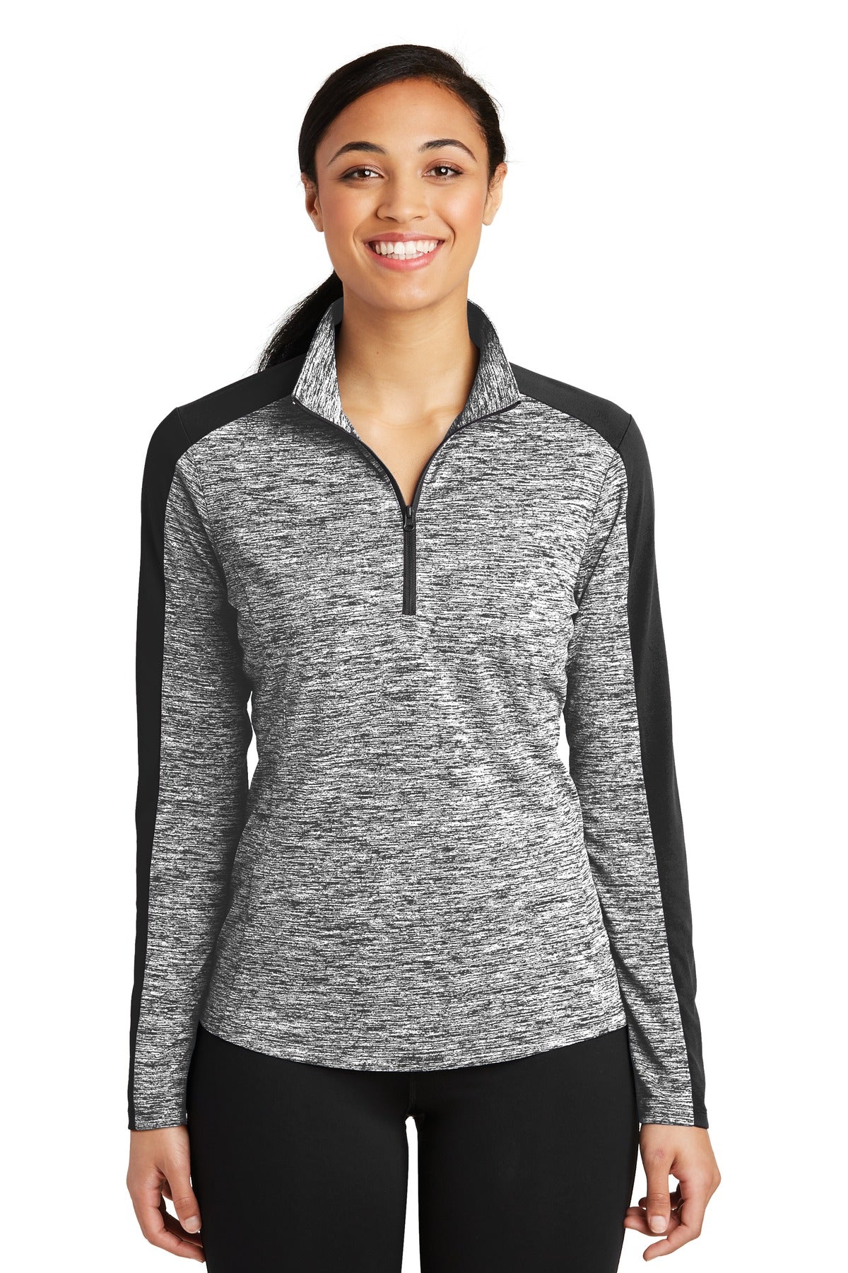 Sport-Tek    Feminine PosiCharge   Electric Heather Colorblock 1/4-Zip Pullover. LST397