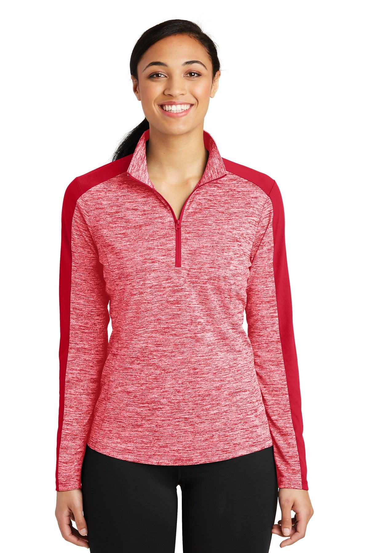 Sport-Tek    Feminine PosiCharge   Electric Heather Colorblock 1/4-Zip Pullover. LST397