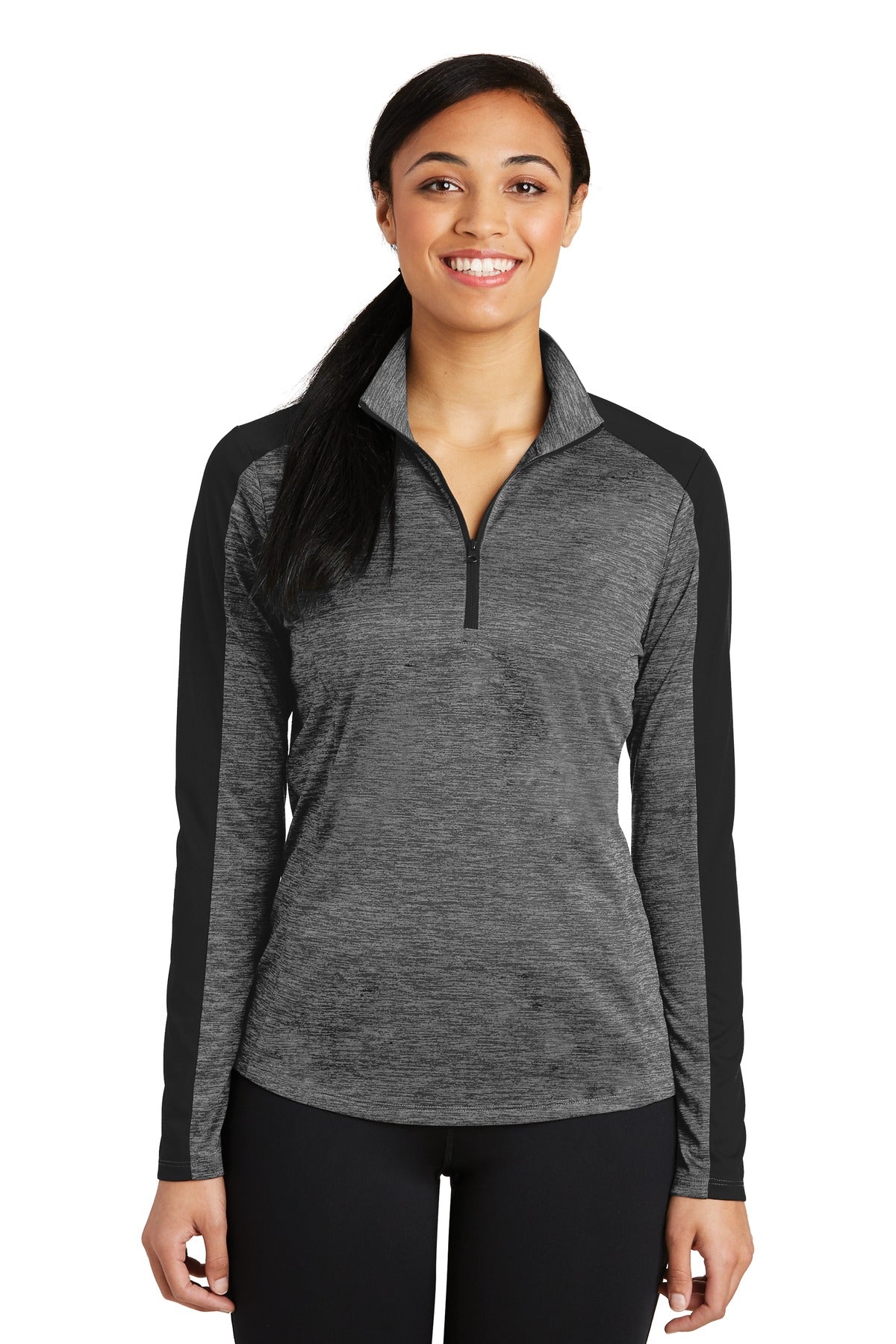 Sport-Tek    Feminine PosiCharge   Electric Heather Colorblock 1/4-Zip Pullover. LST397