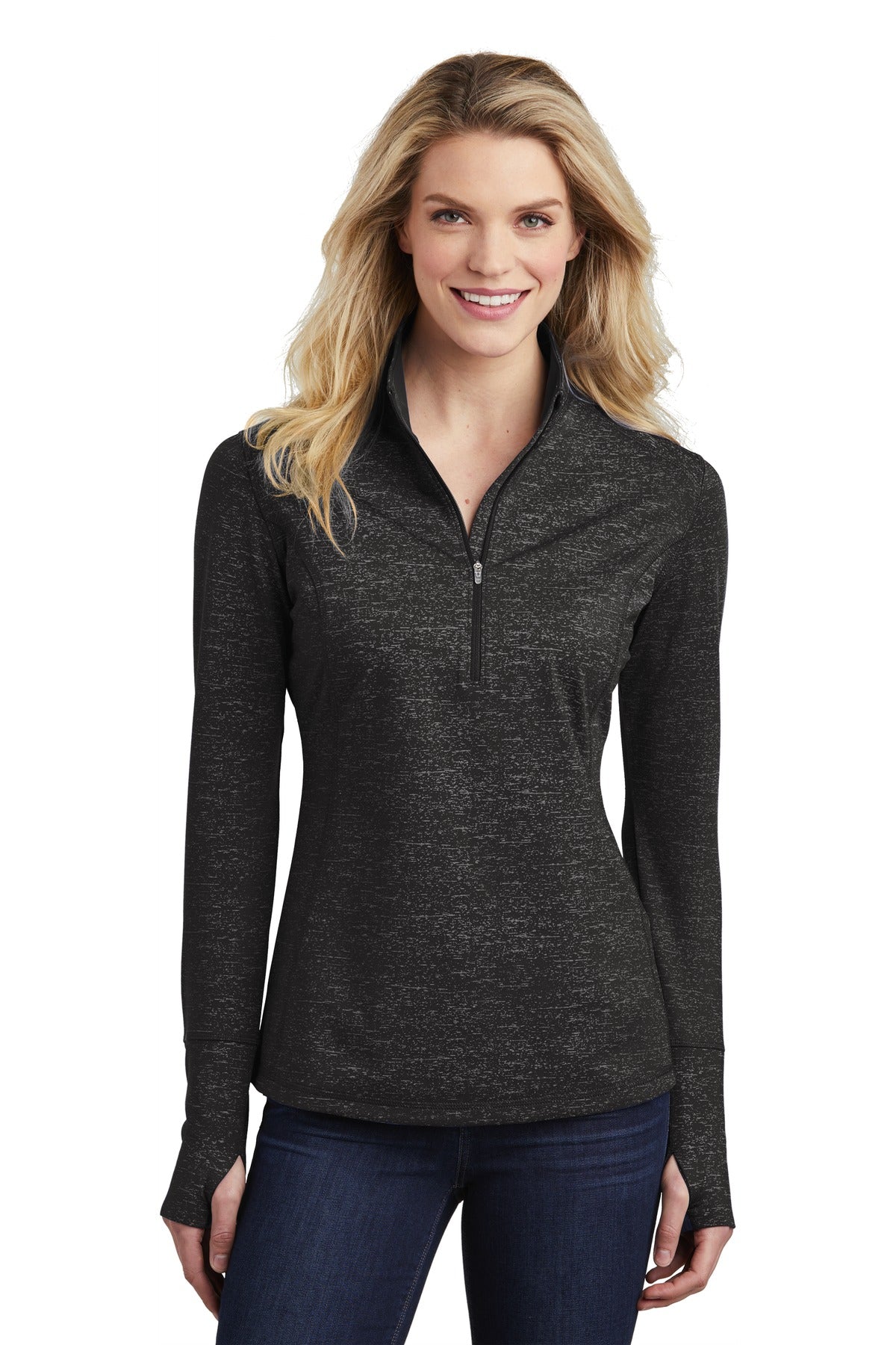 Sport-Tek     Feminine Sport-Wick    Stretch Reflective Heather 1/2-Zip Pullover. LST855