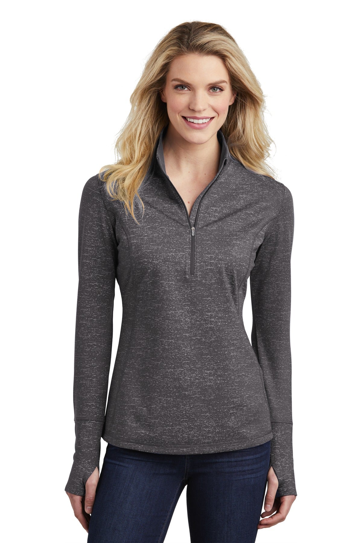 Sport-Tek     Feminine Sport-Wick    Stretch Reflective Heather 1/2-Zip Pullover. LST855